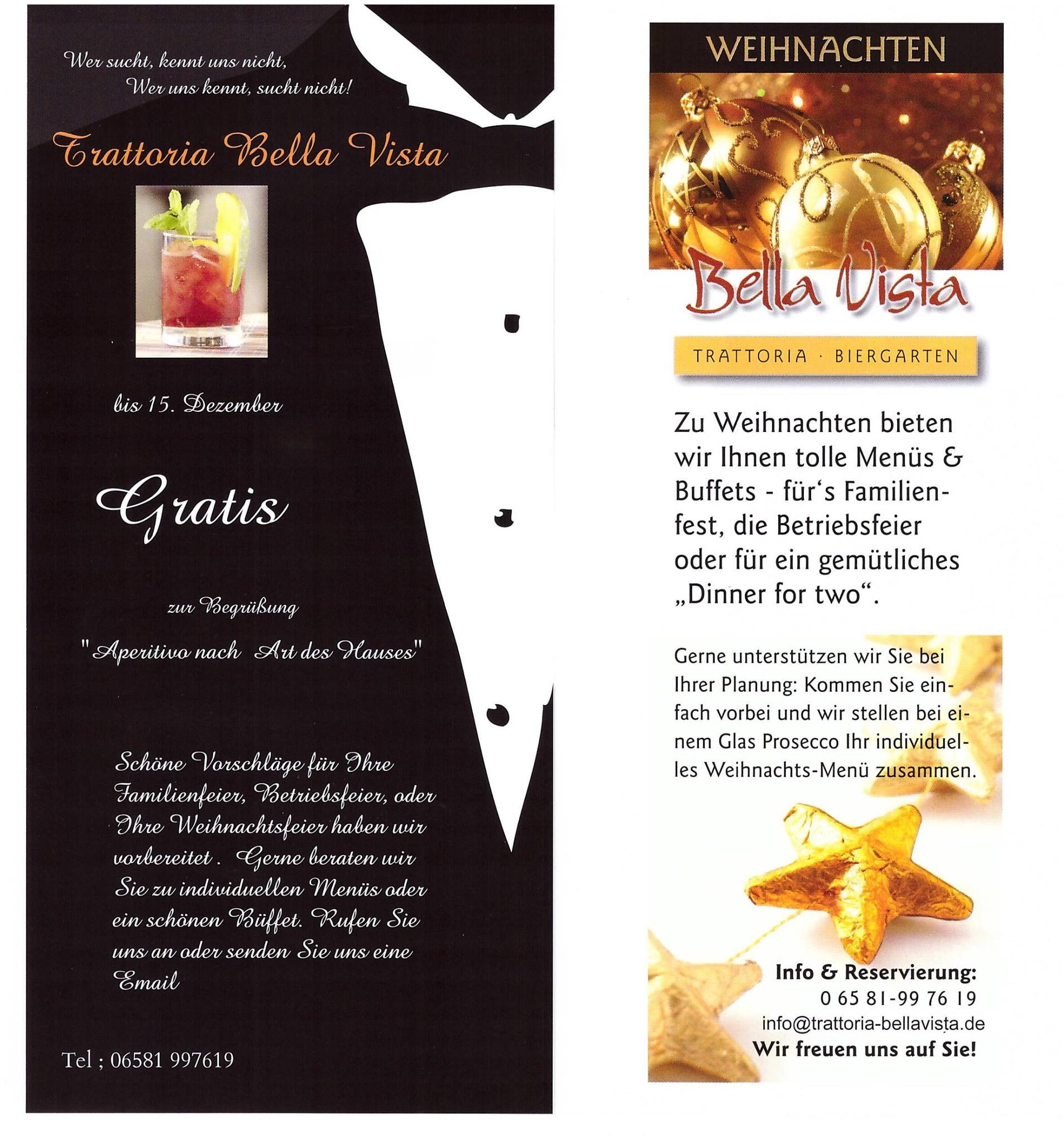 Weihnachten im Bella Vista, Weihnachtsfeier, Weihnachtsmenü, Weihnachtsbuffet